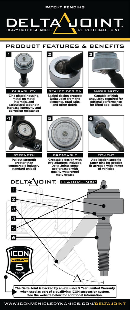 ICON 2004+ Ford F-150 / 2014+ Ford Expedition Billet Upper Control Arm Delta Joint Kit - ICON 98505DJ