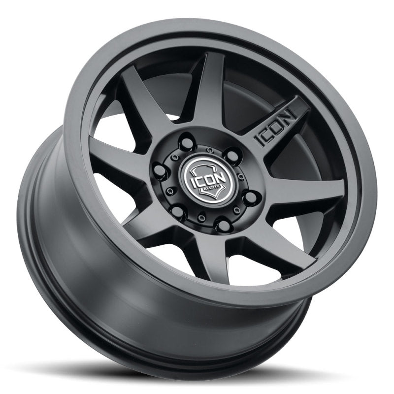 ICON Rebound 17x8.5 6x5.5 0mm Offset 4.75in BS 106.1mm Bore Satin Black Wheel ICON ICO1917858347SB