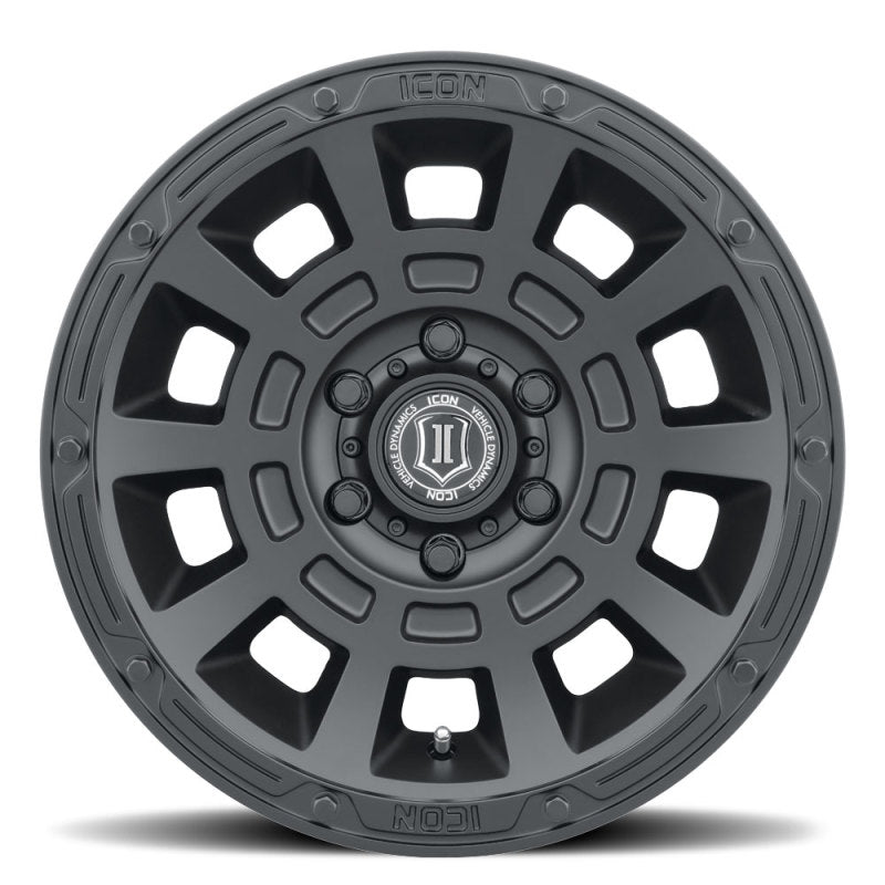ICON Thrust 17x8.5 6x5.5 0mm Offset 4.75in BS Satin Black Wheel ICON ICO2817858347SB
