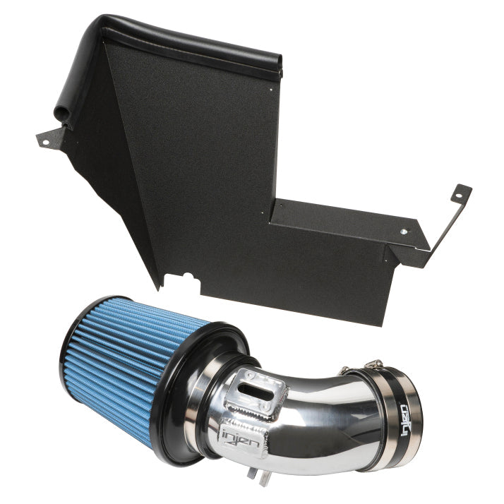 Injen SP short ram air intake system polished finish installed on 2020 BMW M340i engine bay