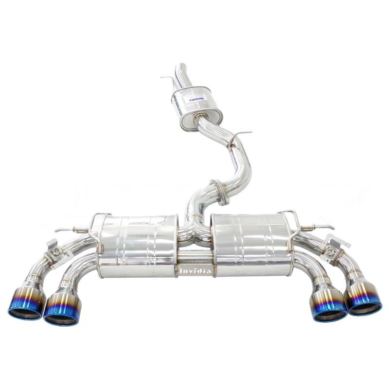 Invidia R400 valved cat back exhaust for VW Golf R MK8, full system overview with quad titanium tips