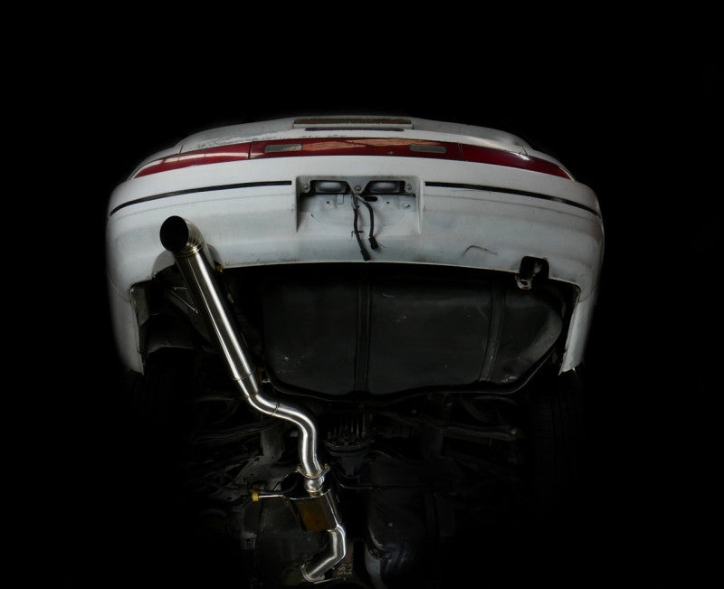 Close up of ISR 4.5" polished slant-cut blast pipe tip on S13 exhaust
