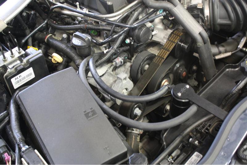 J&L 12-15 Chevrolet Camaro ZL1 6.2L Passenger Side Oil Separator 3.0 - Black Anodized - J&L JLT3082P-B