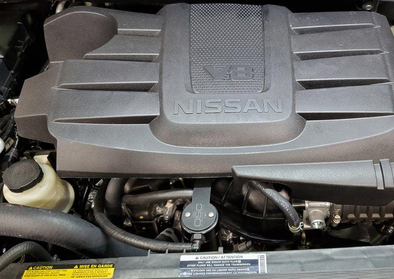 J&L 16-24 Nissan Titan 5.6L Passenger Side Oil Separator 3.0 - Black Anodized - J&L JLT3108P-B