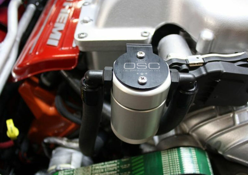 J&amp;L 15-23 Dodge Hellcat/Demon 6.2L Hemi Passenger Side Oil Separator 3.0 - Clear Anodized - Black Ops Auto Works