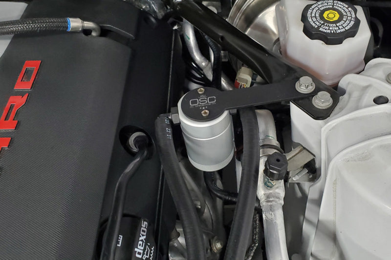 J&amp;L 16-23 Chevrolet Camaro LT1 6.2L Drivers Side Oil Separator 3.0 - Clear Anodized - Black Ops Auto Works