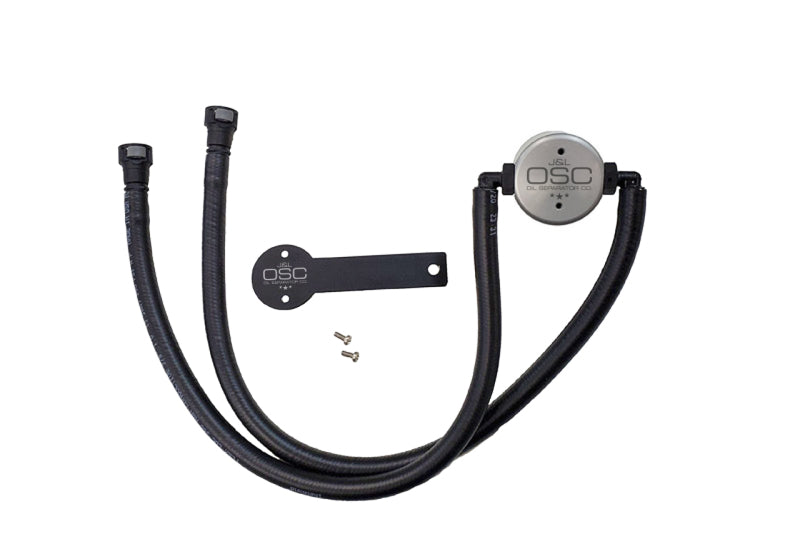 J&amp;L 16-23 Chevrolet Camaro LT1 6.2L Drivers Side Oil Separator 3.0 - Clear Anodized - Black Ops Auto Works