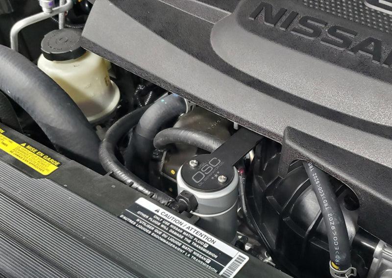 J&amp;L 16-23 Nissan Titan 5.6L Passenger Side Oil Separator 3.0 - Clear Anodized - Black Ops Auto Works