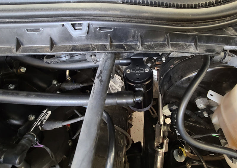 J&amp;L 17-22 Ford F-250 6.2L/7.3L Passenger Side Oil Separator 3.0 - Black Anodized - Black Ops Auto Works