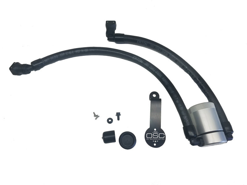 J&amp;L 2018-2023 Ford Mustang GT Driver Side Oil Separator 3.0 - Clear Anodized - Black Ops Auto Works