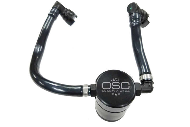 J&amp;L 2018-2023 Ford Mustang GT Passenger Side Oil Separator 3.0 - Black Anodized - Black Ops Auto Works