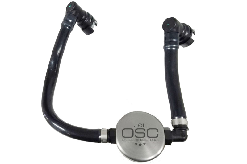 J&amp;L 2018-2023 Ford Mustang GT Passenger Side Oil Separator 3.0 - Clear Anodized - Black Ops Auto Works