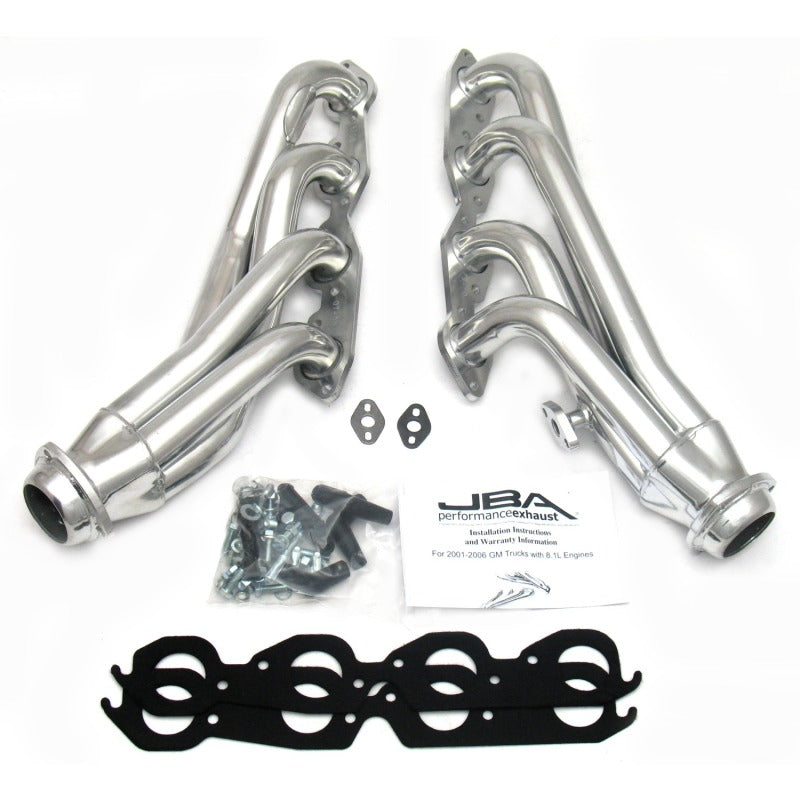 JBA 01-03 Gm Truck 8.1L BBC w/o EGR/A.I.R. 1-3/4in Primary Silver Ctd Cat4Ward Header - Black Ops Auto Works