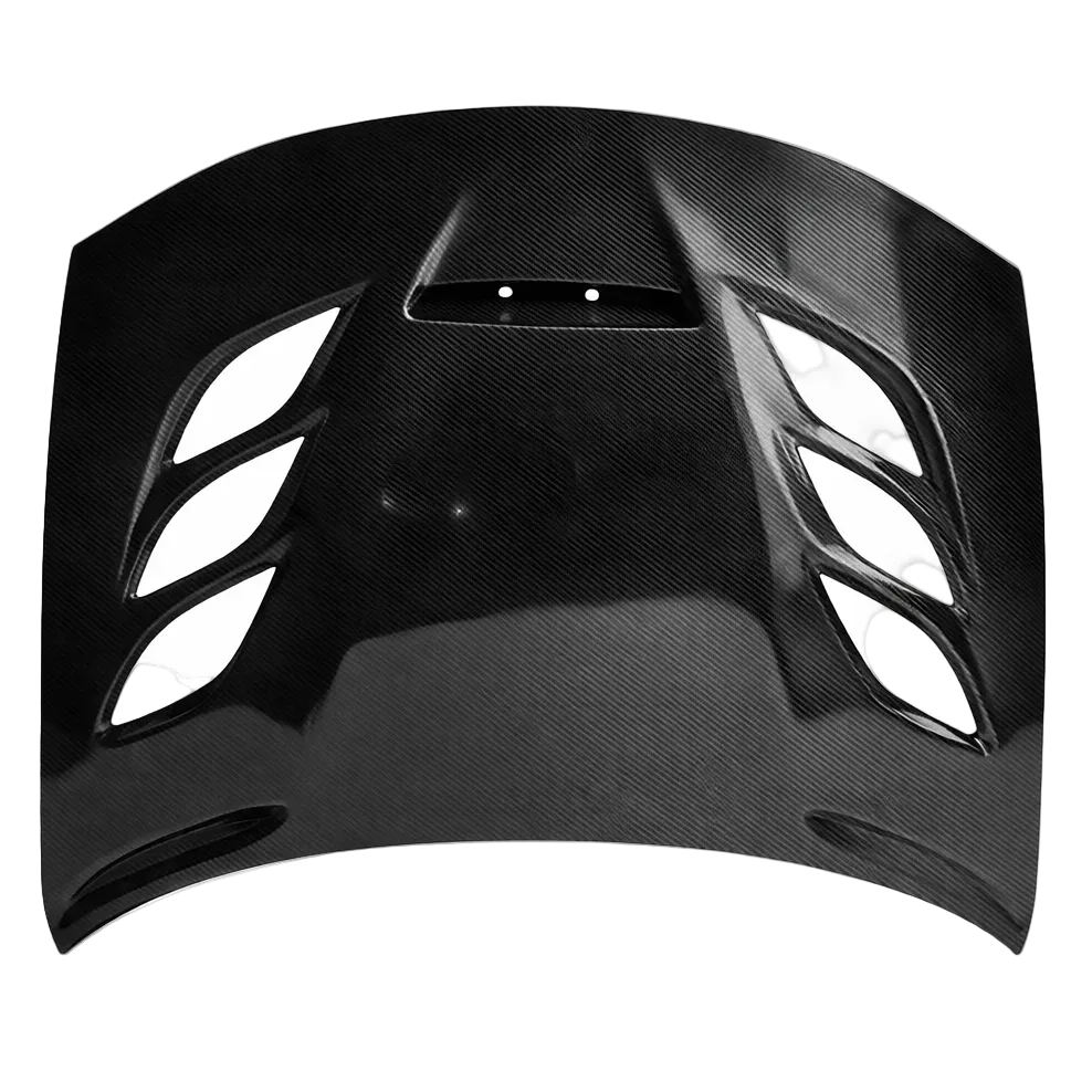 Carbon fiber Sniper hood photographed from above showing the centre scoop and stacked side louvres