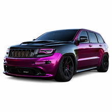 Load image into Gallery viewer, Colour shift wrapped Jeep Grand Cherokee SRT front three quarter view with the carbon Sniper hood