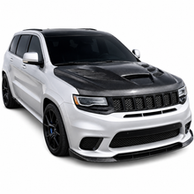 Load image into Gallery viewer, White Jeep Grand Cherokee SRT front three quarter view with the carbon Sniper hood installed