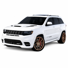 Load image into Gallery viewer, White Jeep Grand Cherokee SRT side profile on bronze wheels with a body matched Sniper hood