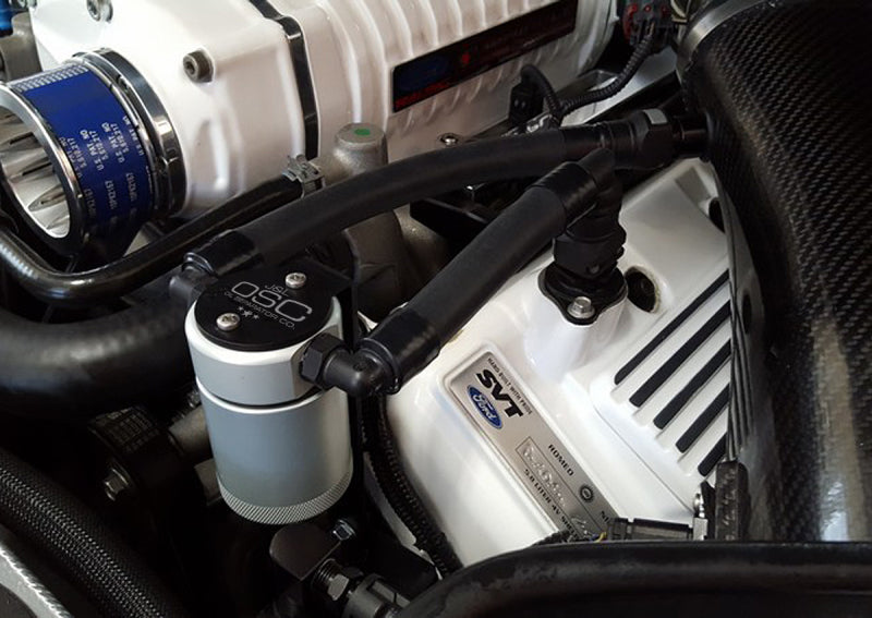 J&L 07-14 Ford Mustang GT500 Driver Side Oil Separator 3.0 - Clear Anodized - Black Ops Auto Works