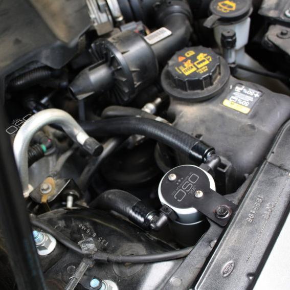J&L 10-18 Ford Taurus Sho EcoBoost V6 Passenger Side Oil Separator 3.0 - Clear Anodized - Black Ops Auto Works