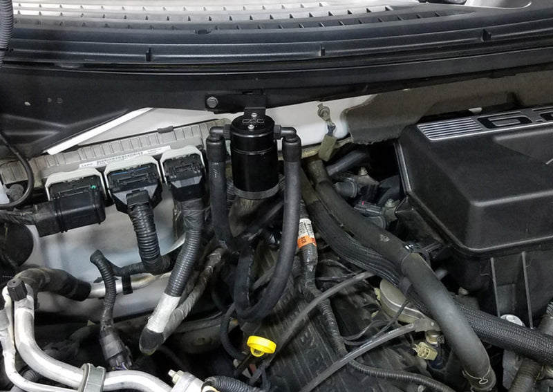 J&L 11-14 Ford F-150/Ford F-150 Raptor 6.2L Passenger Side Oil Separator 3.0 - Black Anodized - Black Ops Auto Works