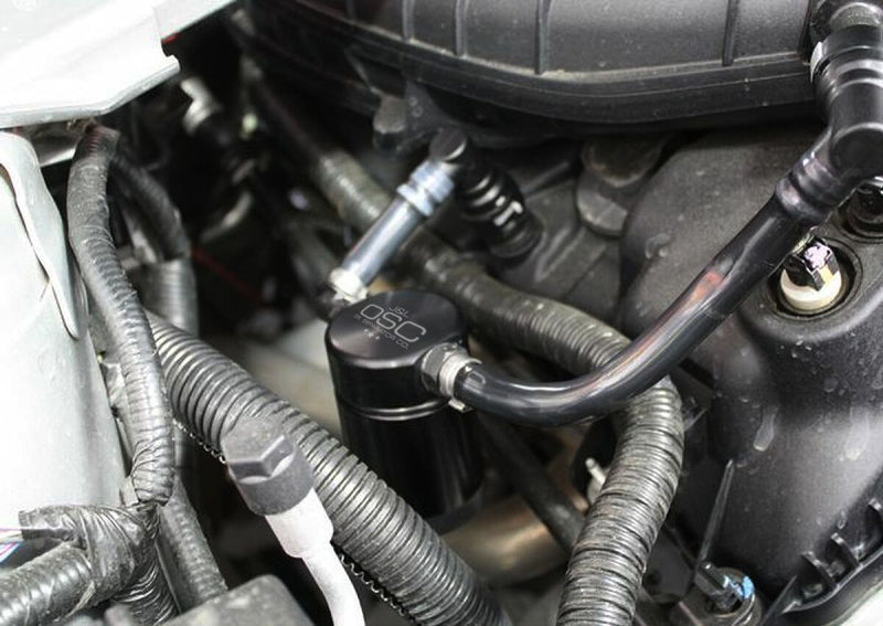 J&L 11-17 Ford Mustang V6 Passenger Side Oil Separator 3.0 - Black Anodized - Black Ops Auto Works