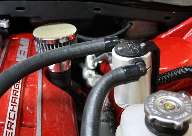 J&L 15-17 Dodge Hellcat 6.2L Hemi Driver Side Oil Separator 3.0 - Clear Anodized - Black Ops Auto Works