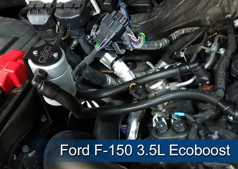 J&L passenger-side oil separator installed in a Ford F-150 engine bay