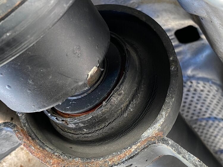JXB Performance B8021A0 driveshaft center support bearing carrier installed view