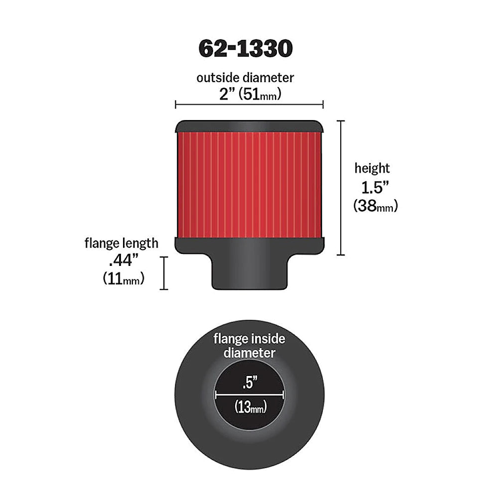 K&N Clamp On Rubber Base Crankcase Vent Filter 0.5in Flange ID 2in OD 1.5in Height - K&N Engineering KNN62-1330