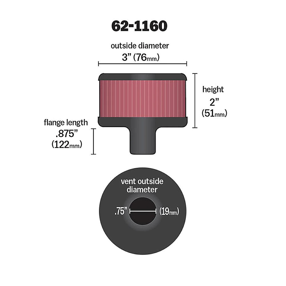 K&N Filter 3/4in Vent 3in Diameter 2in Height - K&N Engineering KNN62-1160