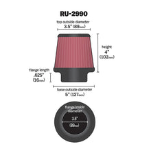 Load image into Gallery viewer, K&amp;N Filter Universal Rubber Filter 3 1/2 inch Flange 5 inch Base 3 1/2 inch Top 4 inch Height - K&amp;N Engineering KNNRU-2990