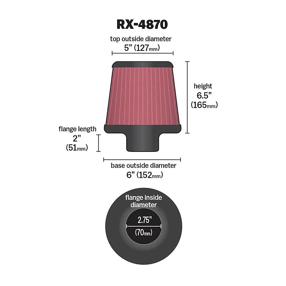 K&N Filter Universal X Stream Clamp-On 2 3/4 inch Flange 6 inch Base  5 inch Top 6 1/2 inch Height - K&N Engineering RX-4870