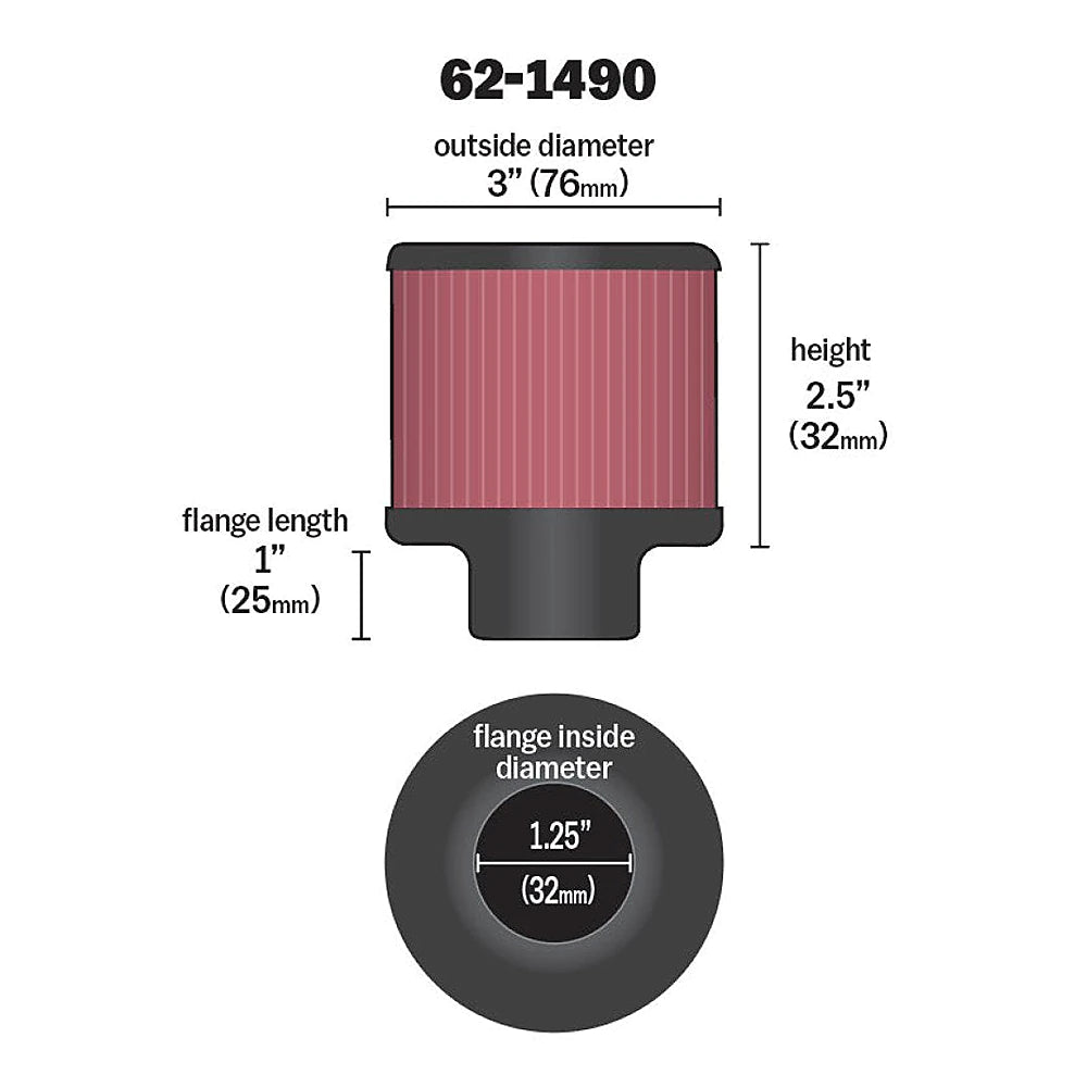 K&N Rubber Base Chrome Top Push-In Crankcase Vent Filter 3in OD x 2-1/2in H. - K&N Engineering KNN62-1490