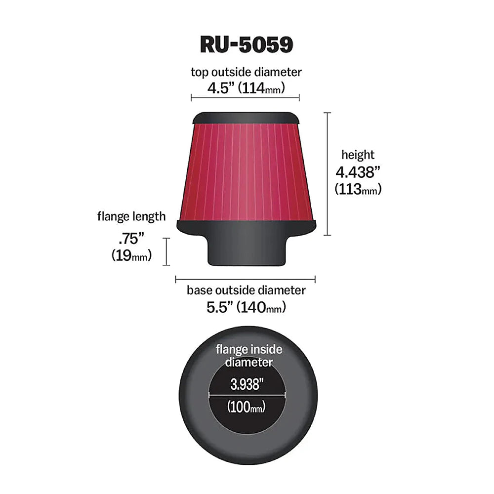 K&N Universal Clamp-On Air Filter 3-15/16in FLG / 5-1/2in B / 4-1/2in T / 4-7/16in H - K&N Engineering KNNRU-5059
