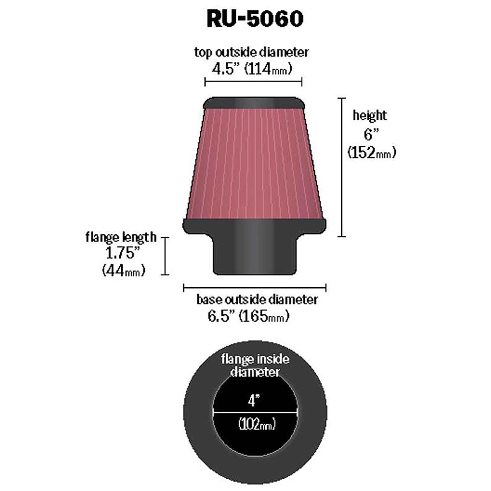 K&N Universal Clamp-On Air Filter 4in FLG / 6-1/2in B / 4-1/2in T / 6in H - K&N Engineering KNNRU-5060