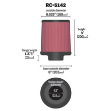 Load image into Gallery viewer, K&amp;N Universal Clamp-On Air Filter inch FLG 4.5inch Base 4 inch Top 4-1/2in FLG 8in Base - K&amp;N Engineering KNNRC-5142