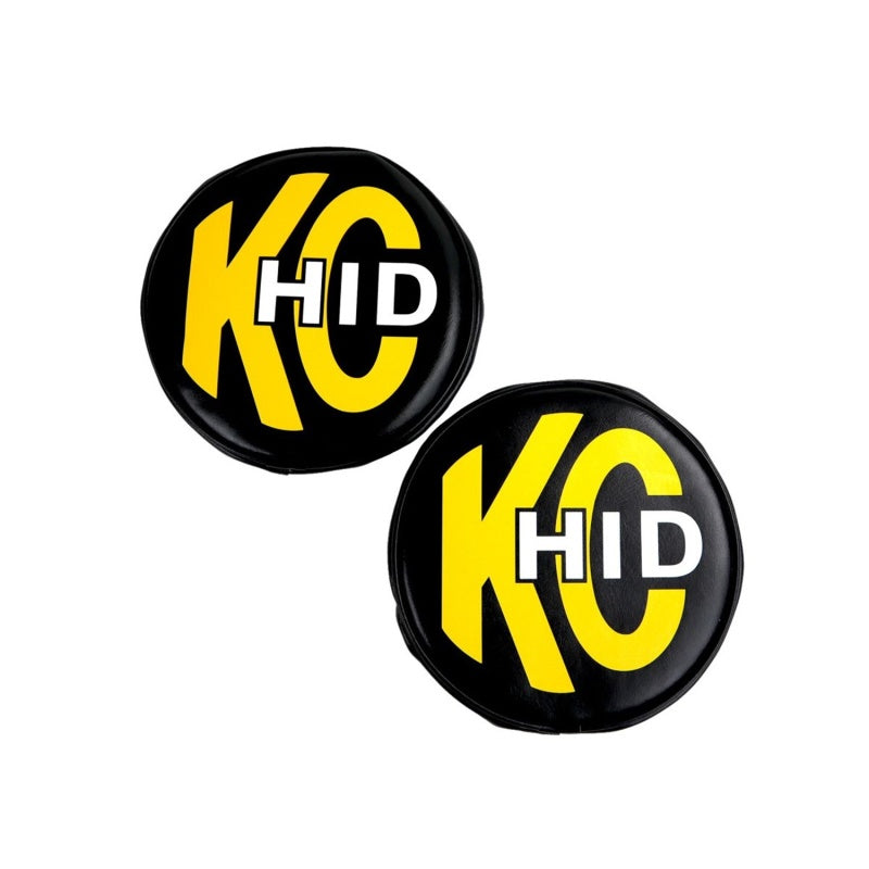 KC HiLiTES 8in. Round Soft Cover HID (Pair) - Black w/Yellow Brushed KC Logo - Black Ops Auto Works