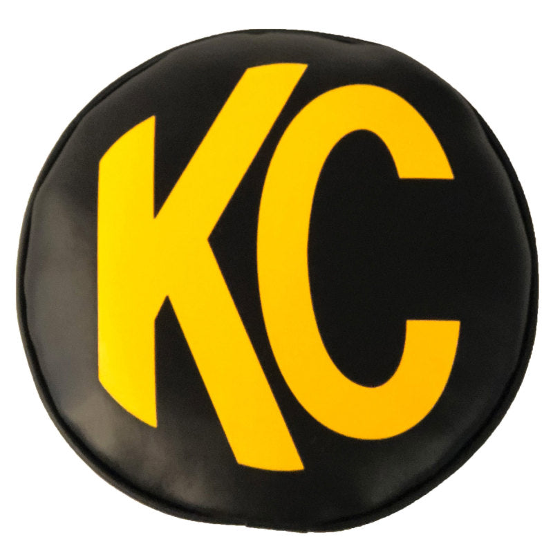 KC HiLiTES 8in. Round Soft Cover (Pair) - Black w/Yellow KC Logo - Black Ops Auto Works