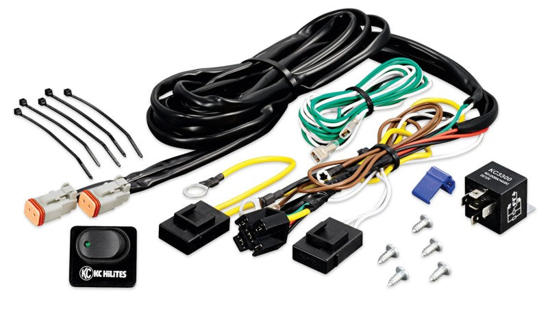 KC HiLiTES Wiring Harness w/40 AMP Relay & LED Rocker Switch (Up to 2 - 130w Lights) - KC HiLiTES KCL6315