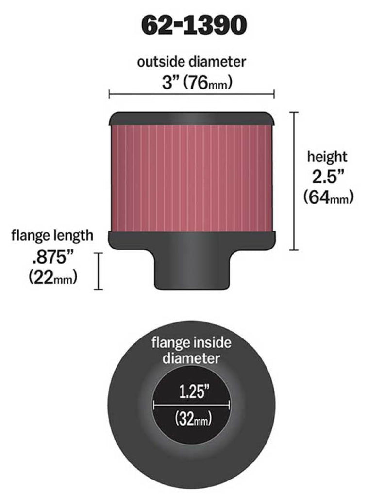 K&N 1.25in Flange ID x 3in OD x 2.5in H Rubber Base Crankcase Vent Filter K&N Engineering KNN62-1390