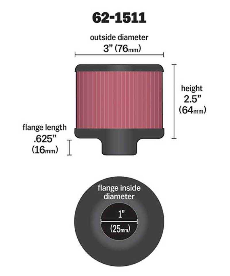K&N 1in Flange ID x 3in OD x 2.5in Height Clamp On Crankcase Vent Filter K&N Engineering KNN62-1511