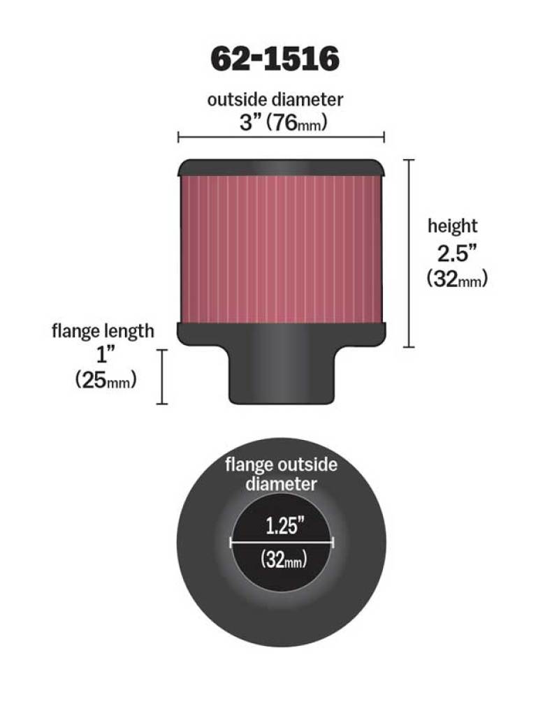 K&N 1in Flange L x 3in OD x 2.5in Height Clamp On Crankcase Vent Filter K&N Engineering KNN62-1516