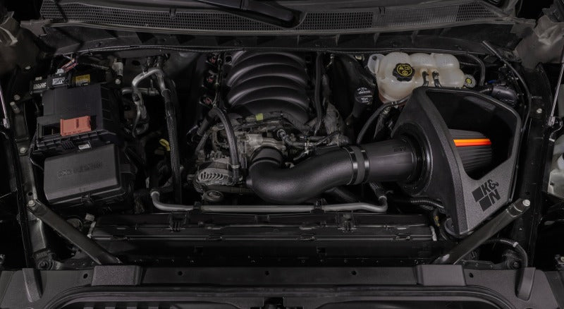 K&N 50-3110D DryFlow intake installed in 2019+ Chevrolet Silverado 1500 engine bay