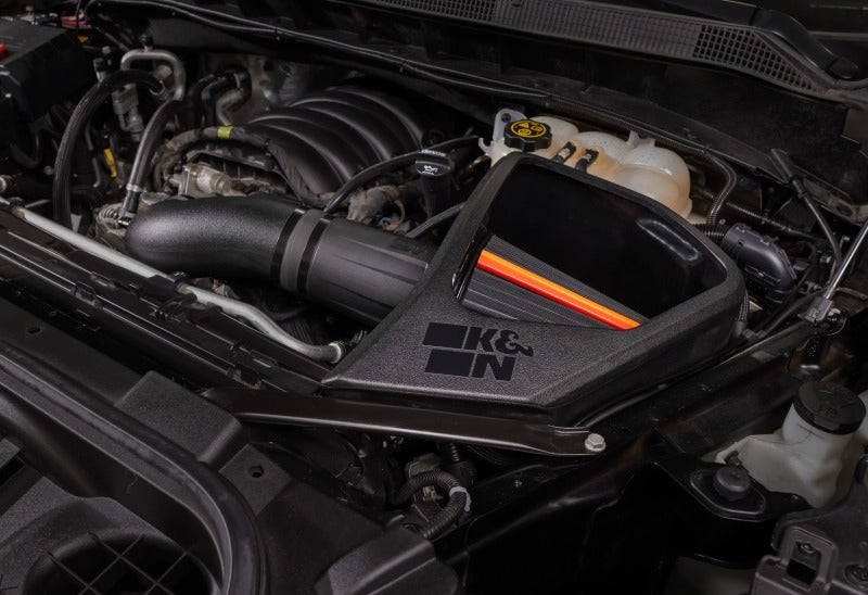 2019+ Silverado 1500 engine bay with K&N DryFlow cold air intake upgrade