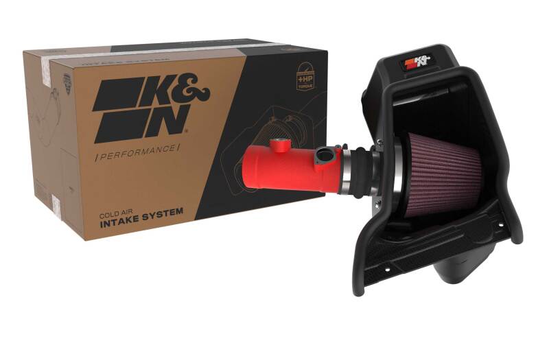 K&N 69 Series Typhoon wrinkle red aluminum intake tube with heat shield enclosure