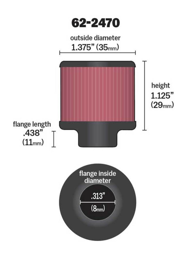 K&N .315/.431 Flange 1 3/8 inch OD 1.5 inch H Clamp On Crankcase Vent Filter K&N Engineering KNN62-2470
