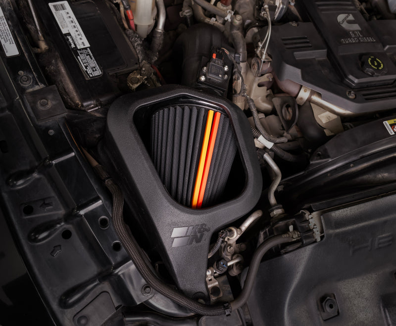 K&N intake installed in RAM 6.7L Cummins engine bay