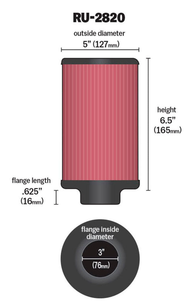 K&N Filter 3 inch Flange 5 inch OD 6 1/2 inch Height K&N Engineering KNNRU-2820