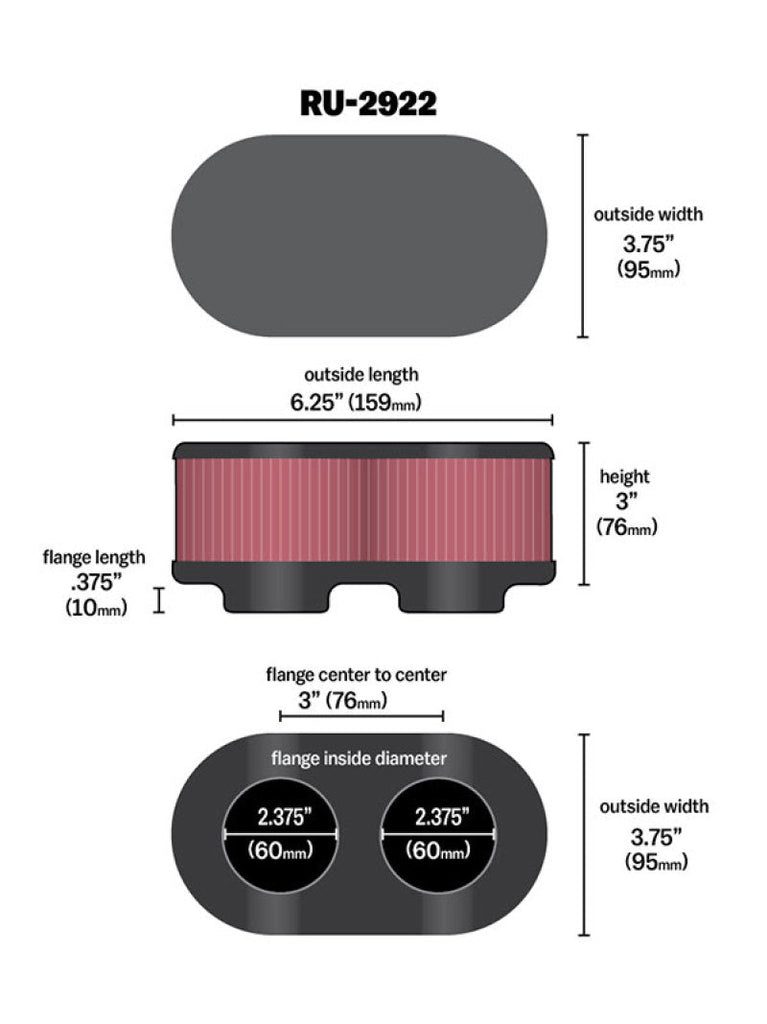 K&N Filter Universal Filter 2 3/4 inch Dual Flange GSXR Oval (2/Box) K&N Engineering KNNRU-2922