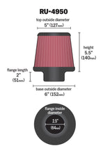 Load image into Gallery viewer, K&amp;N Filter Universal Rubber Filter 2 1/2 inch Flange 6 inch Base 5 inch Top 5 1/2 inch Height K&amp;N Engineering KNNRU-4950